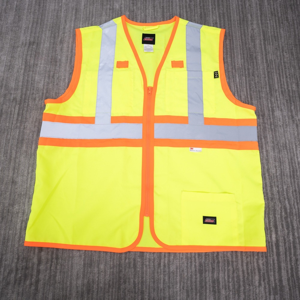 Dickies Safety Vest Mens XL Neon Yellow Excellent ANSI 2 Reflective P392403